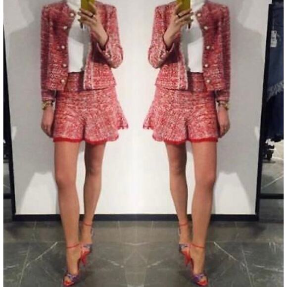 Zara Red Tweed Mini Skirt size XS - Picture 2 of 7